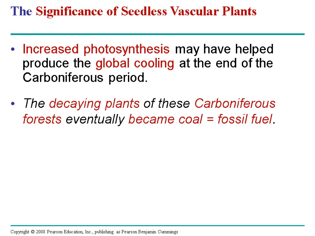 The Significance of Seedless Vascular Plants Increased photosynthesis may have helped produce the global